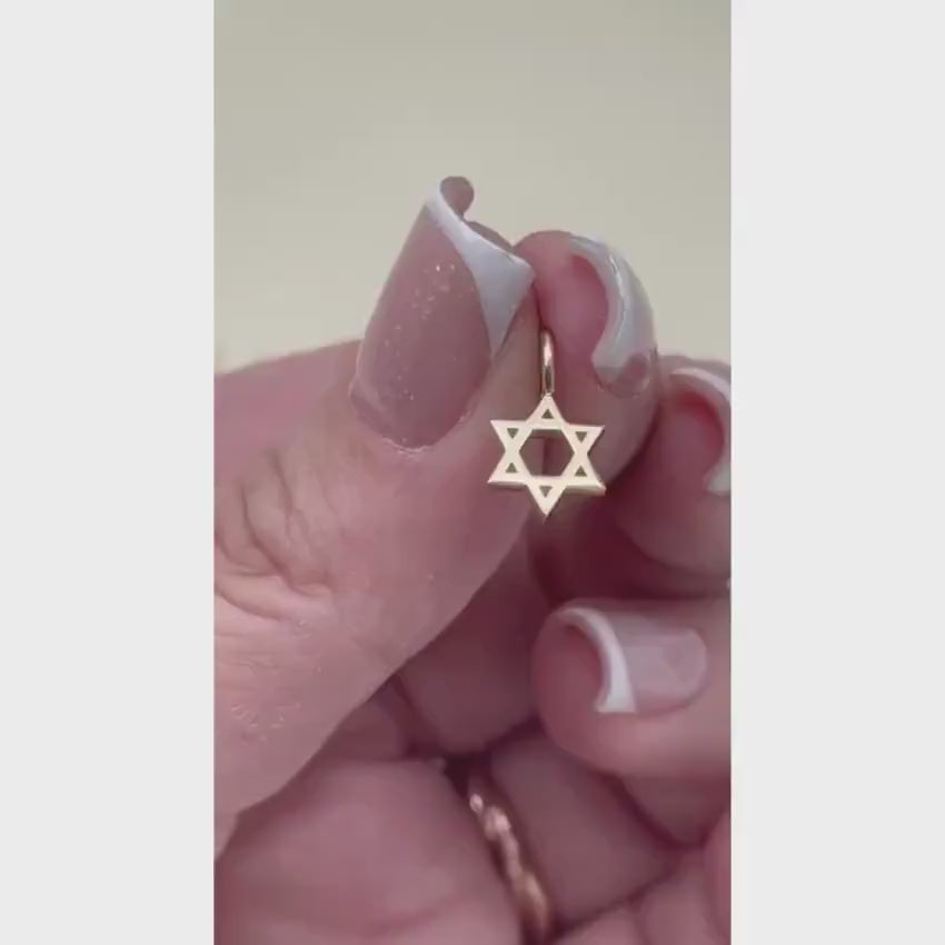 Load video: Solid 14K Gold Minimalist Star of David Pendant