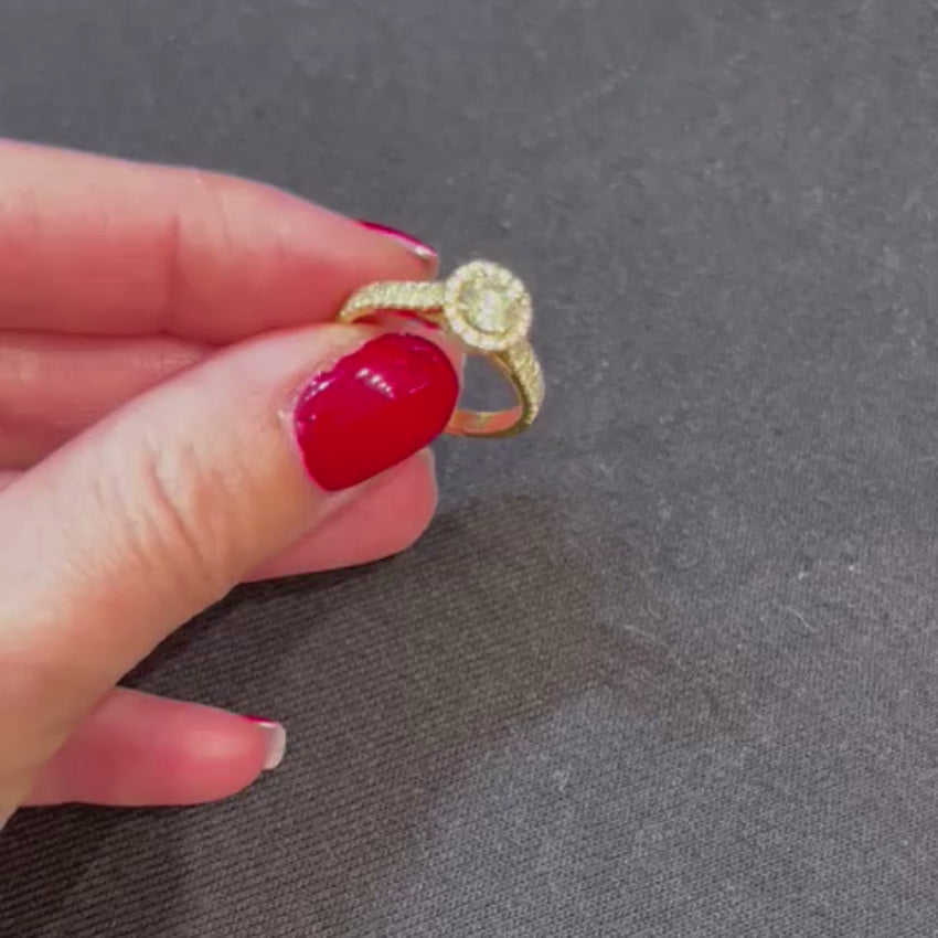 Load video: Diamond Halo Ring in 14K Yellow Gold