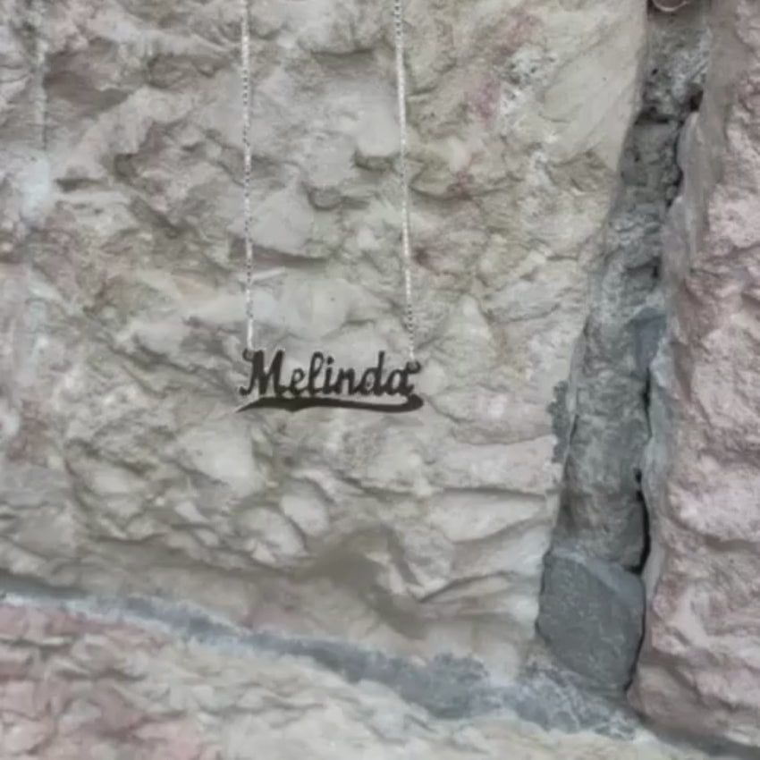 Load video: Silver Underlined English Script Name Necklace