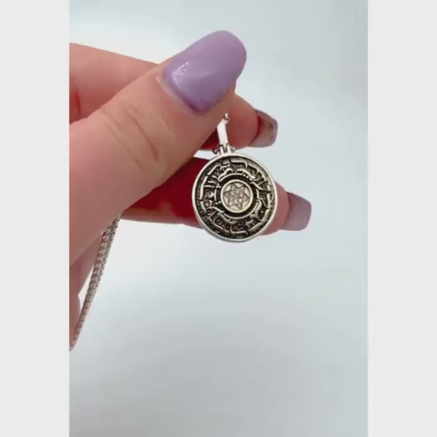 Load video: This Too Shall Pass Hebrew Necklace in Silver &amp; Gold with Diamonds