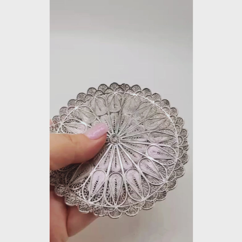 Load video: Sterling Silver Filigree Kiddush Cup Plate