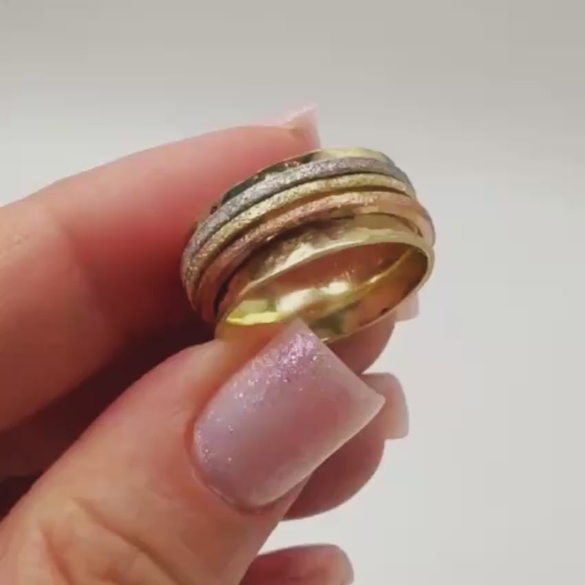 Load video: 14K Tri-Color Gold Wide Spinner Ring