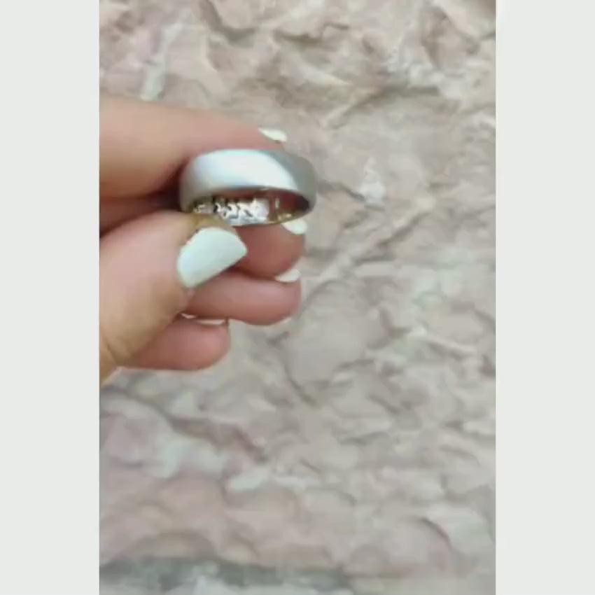 Load video: 14K Gold Wedding Band - Wide Matte Hidden Message