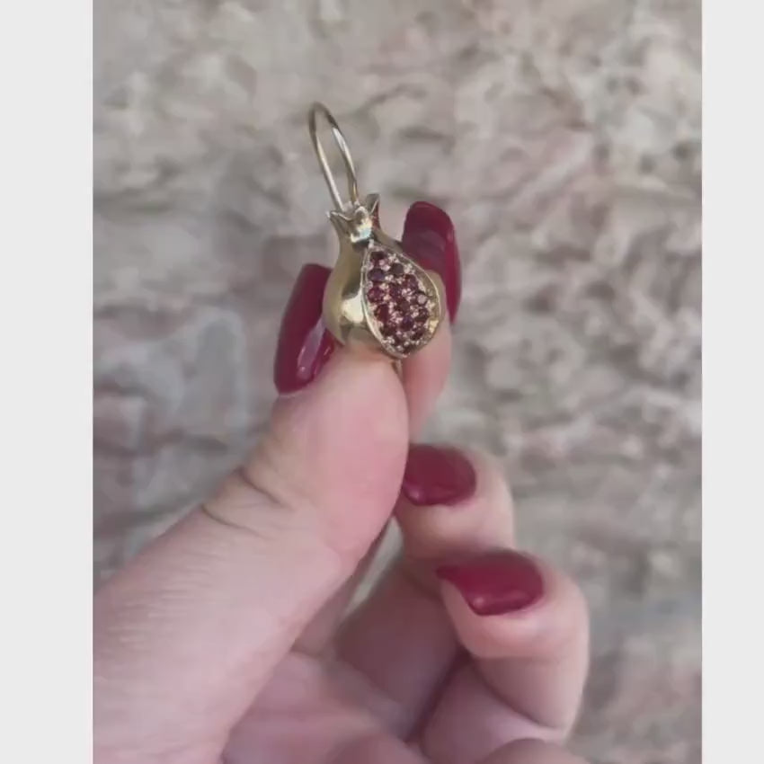 Load video: Pomegranate Garnet Earrings in 14K Gold