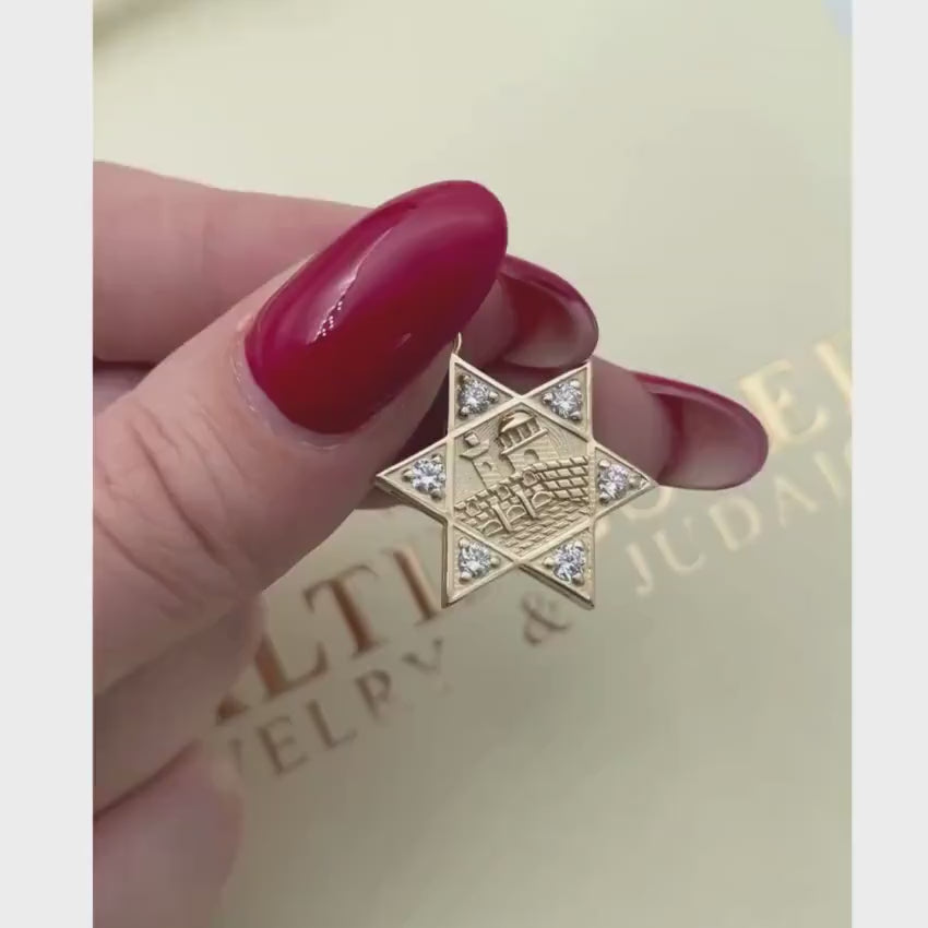 Load video: Diamond Jerusalem Wall Star of David Pendant in 14K Gold