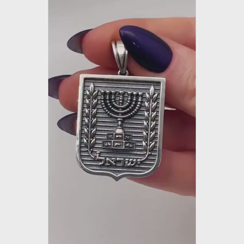 Load video: Emblem of Israel Pendant for Men in Silver - Large
