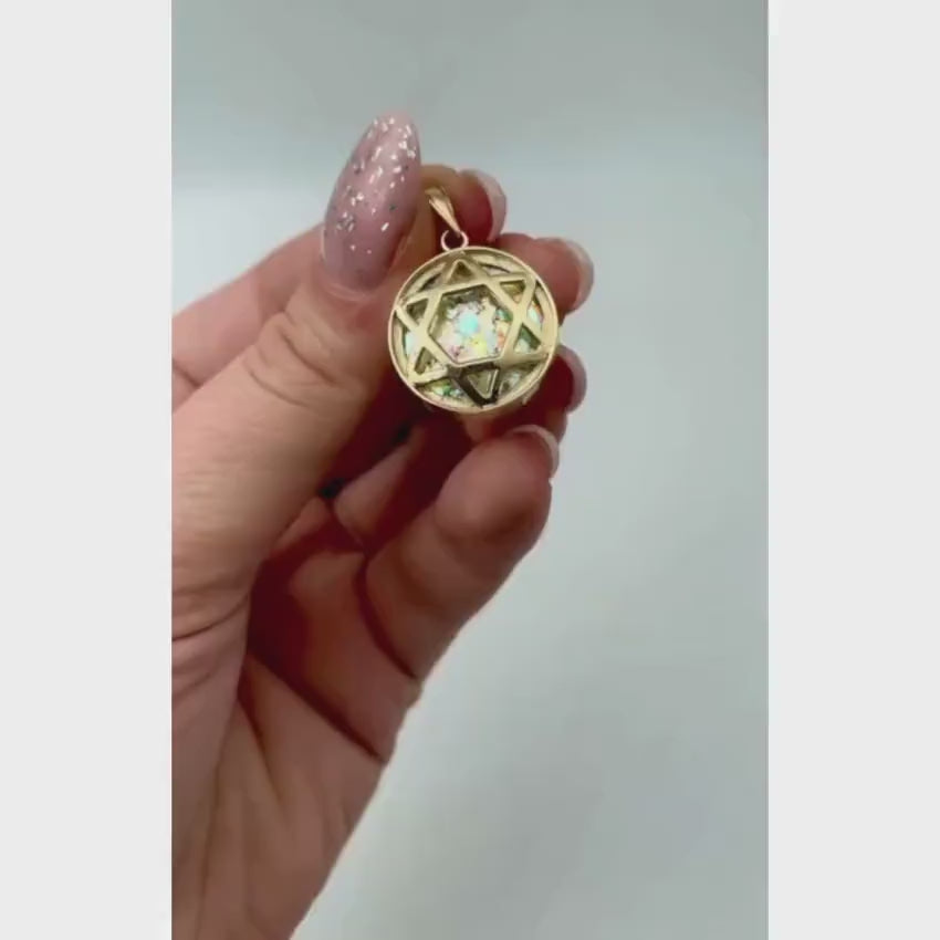 Load video: Roman Glass Star of David Large Pendant in 14k Yellow Gold