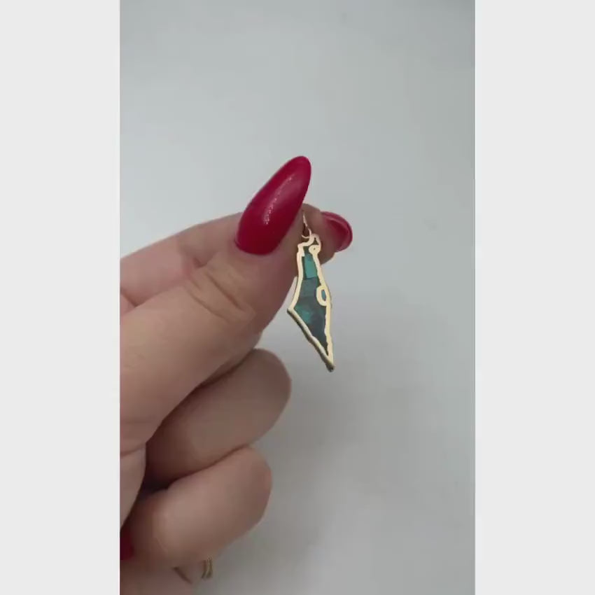 Load video: Map of Israel Pendant with Eilat Stone in 14K Gold