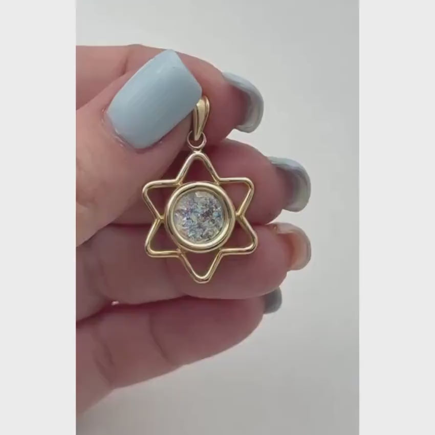 Load video: 14k Gold Roman Glass Cutout Star of David Pendant