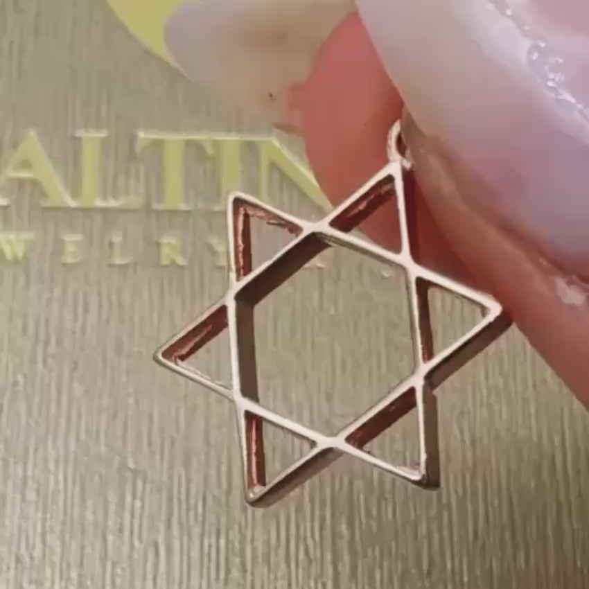 Load video: 14K Gold Star of David Pendant  Magen David Jewish Charm