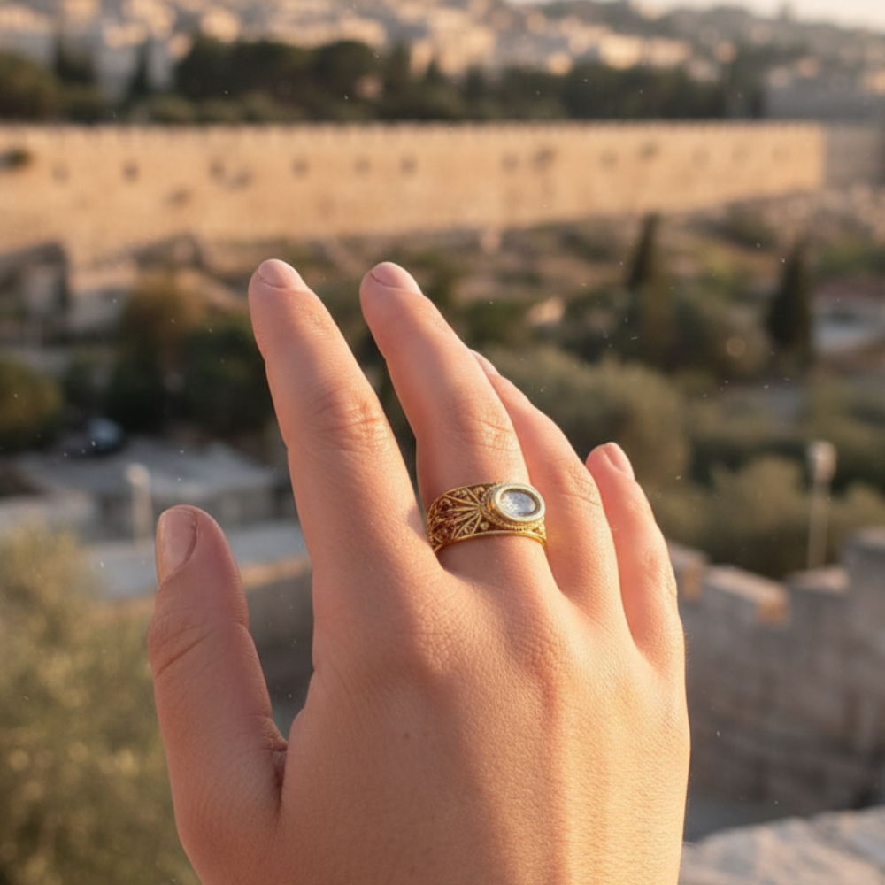Roman Glass Ring - Filigree - 14k Gold