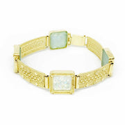 Square Roman Glass Yemenite Filigree Style 14k Gold Bracelet