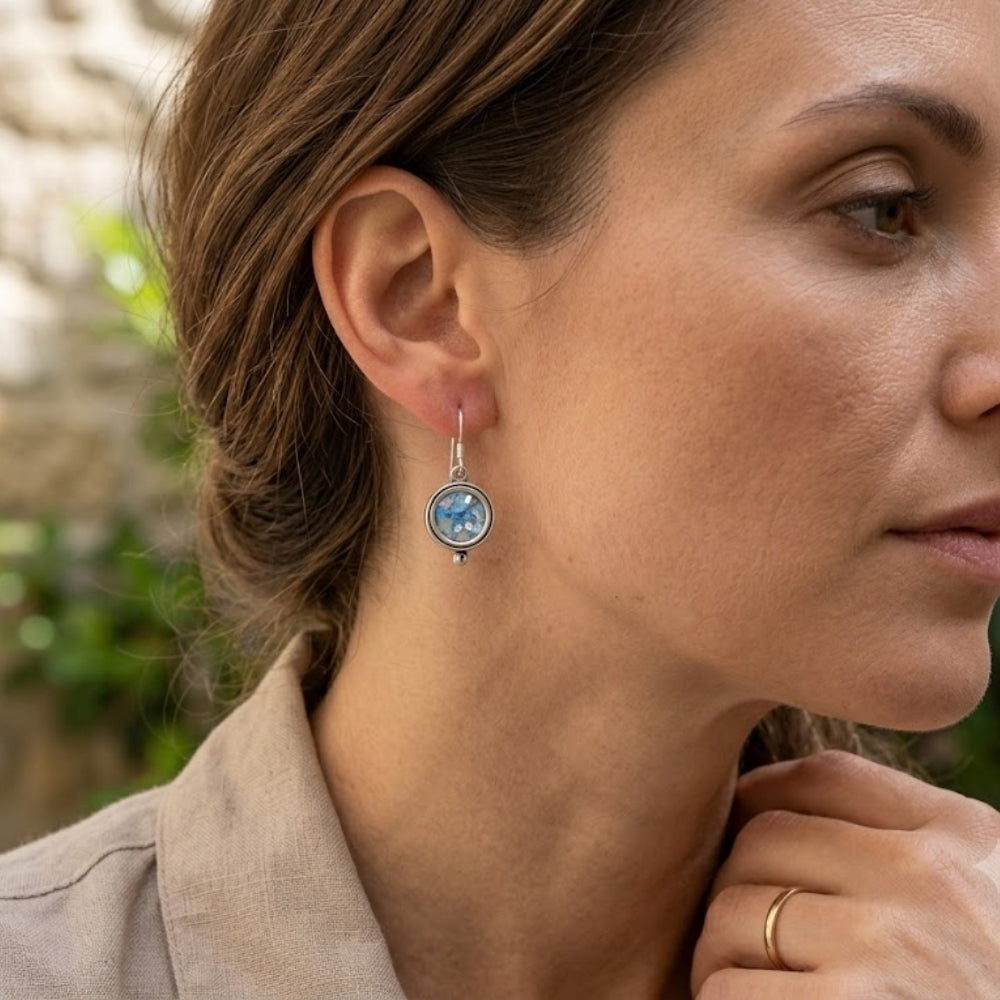 Silver Roman Glass Circular Round Earrings