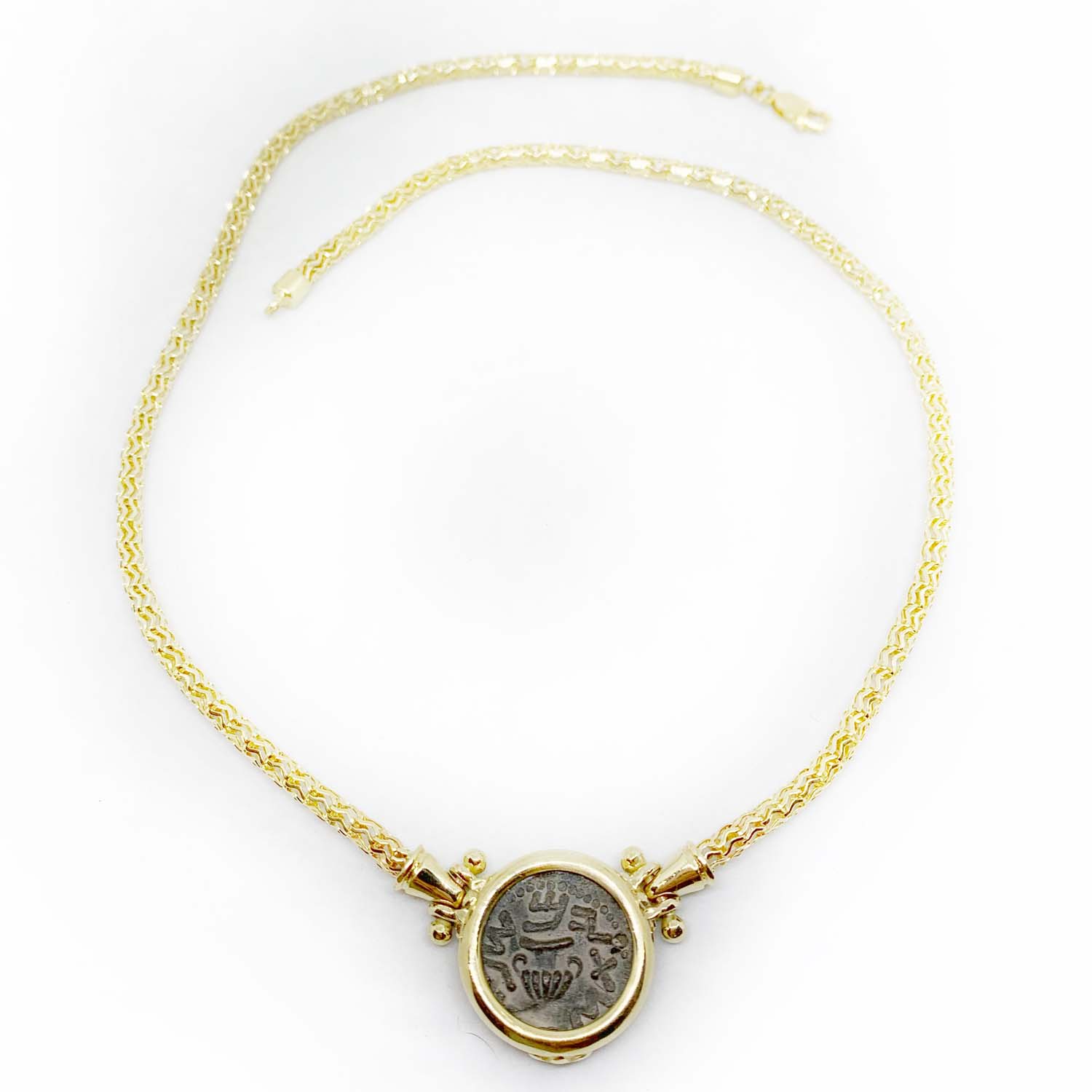 Round Ancient Authentic Masada Coin Gold Necklace