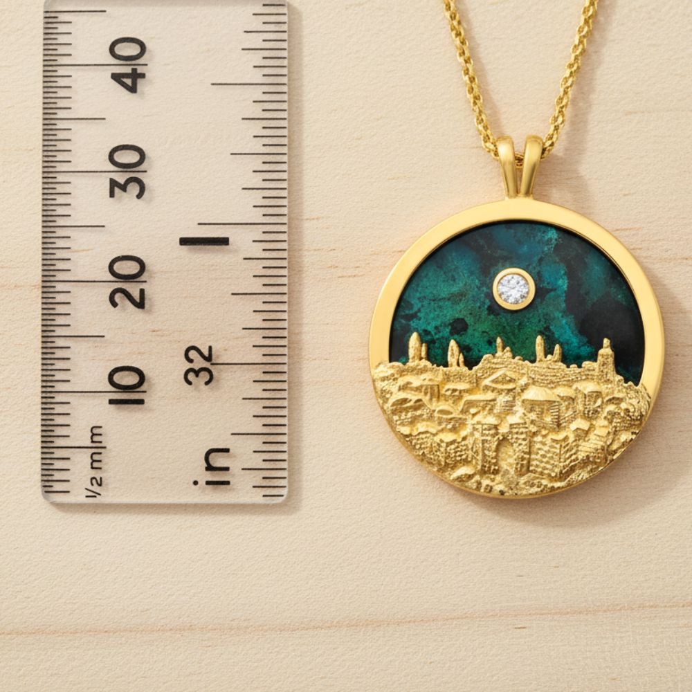 14K Gold Jerusalem Skyline Pendant with Eilat Stone & Diamond