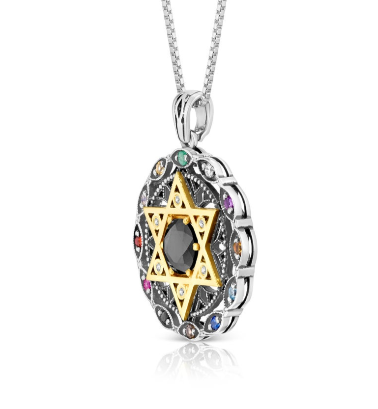 Twelve Stone Evil Eye Star of David Onyx Pendant