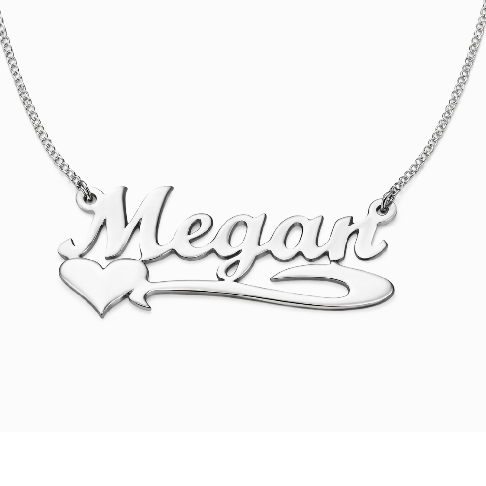 Silver Underline Side Heart Script Name Necklace