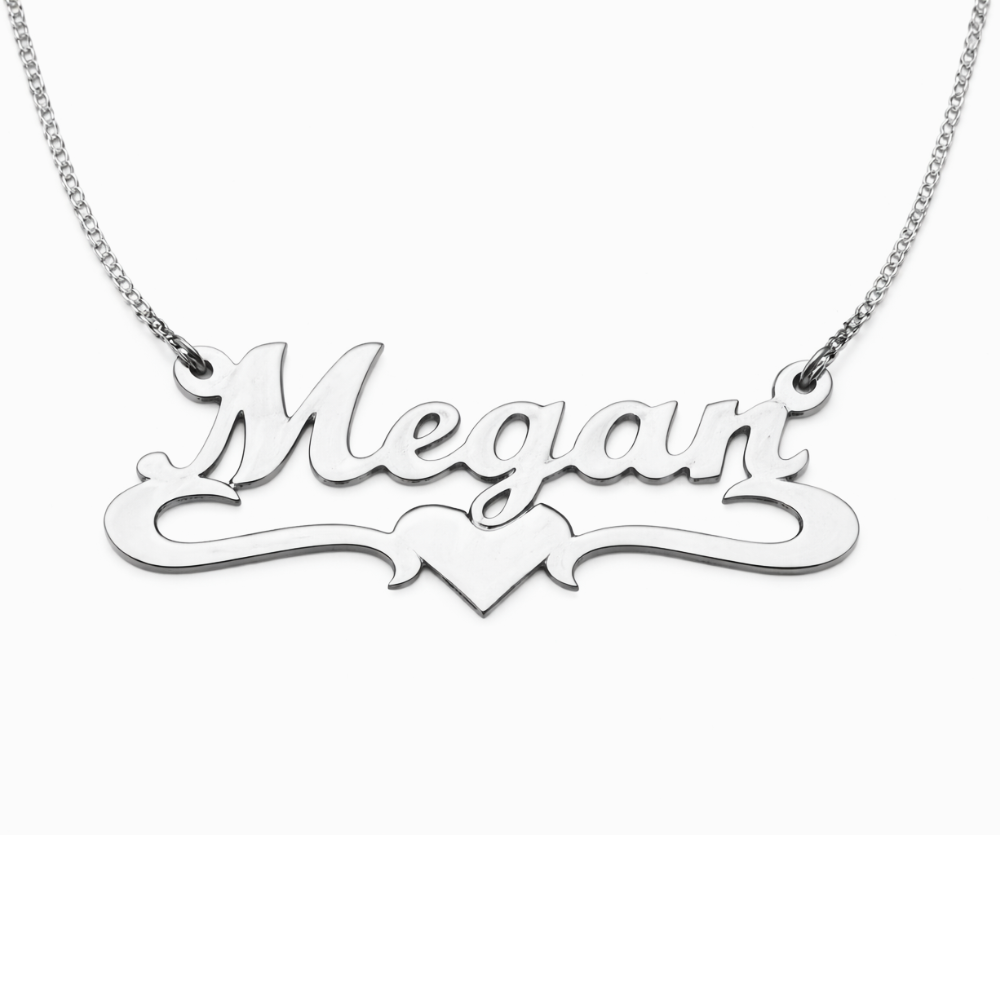 Silver Underline Middle Heart Script Name Necklace
