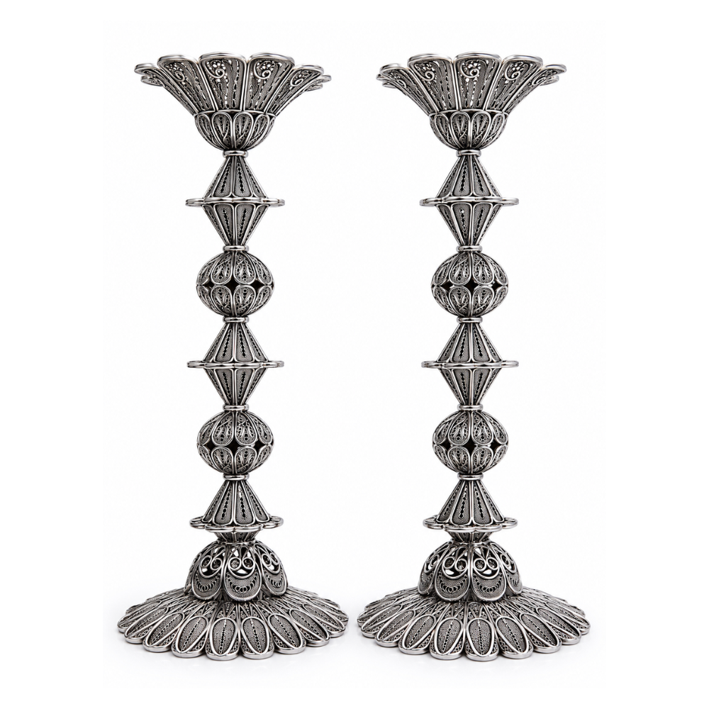 Sterling Silver Tall Flower Filigree Candlesticks