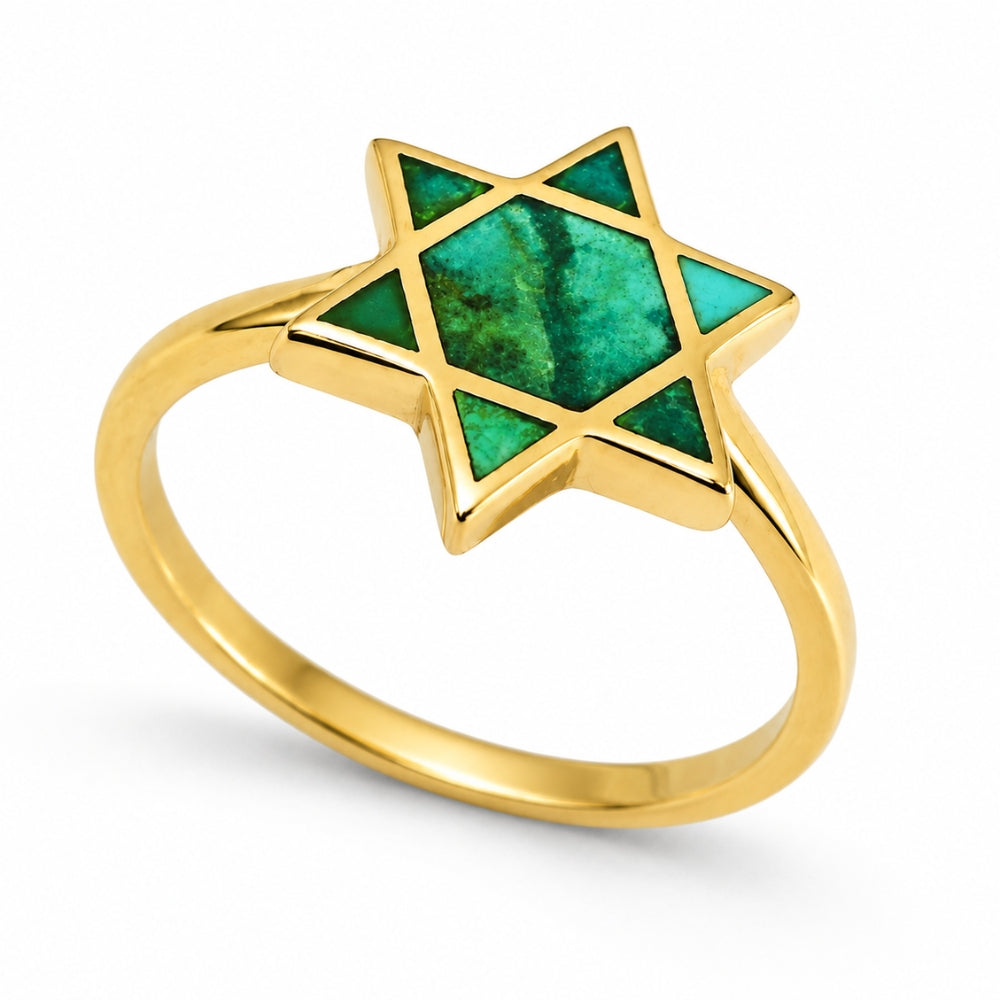 Israeli Eilat Stone Star of David Ring in 14K Gold