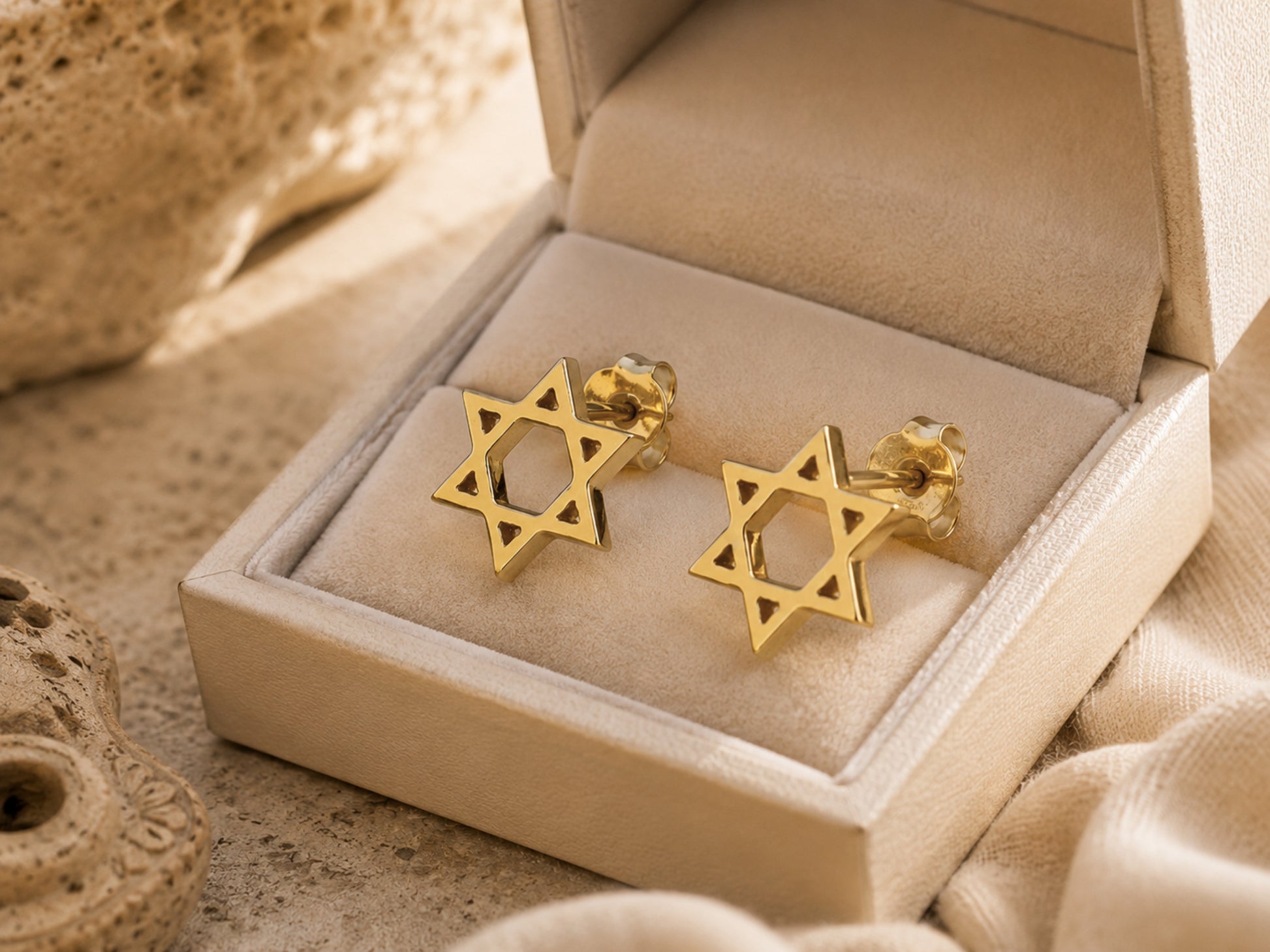 14K Gold Star of David Stud Earrings
