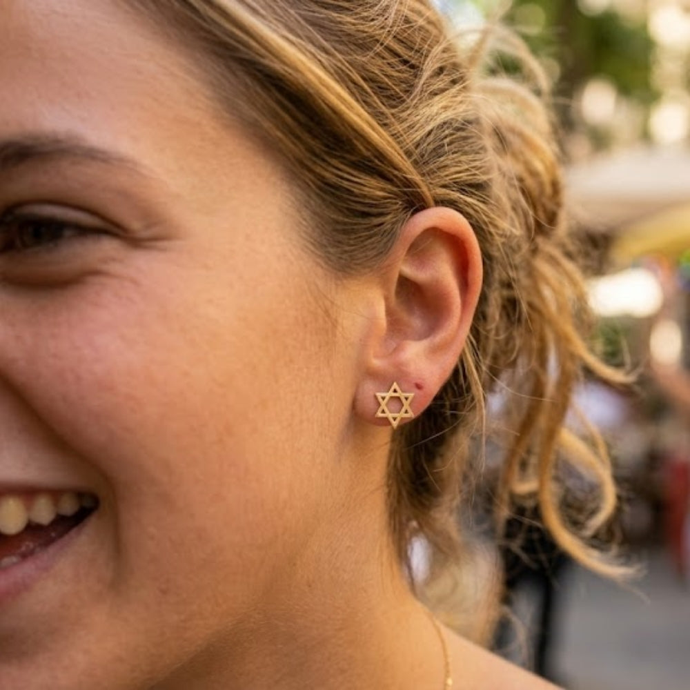 14K Gold Star of David Stud Earrings