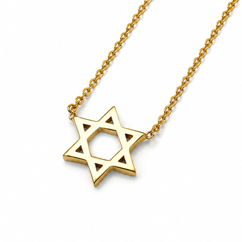 Star of David Linked Necklace in 14K Gold - Petite
