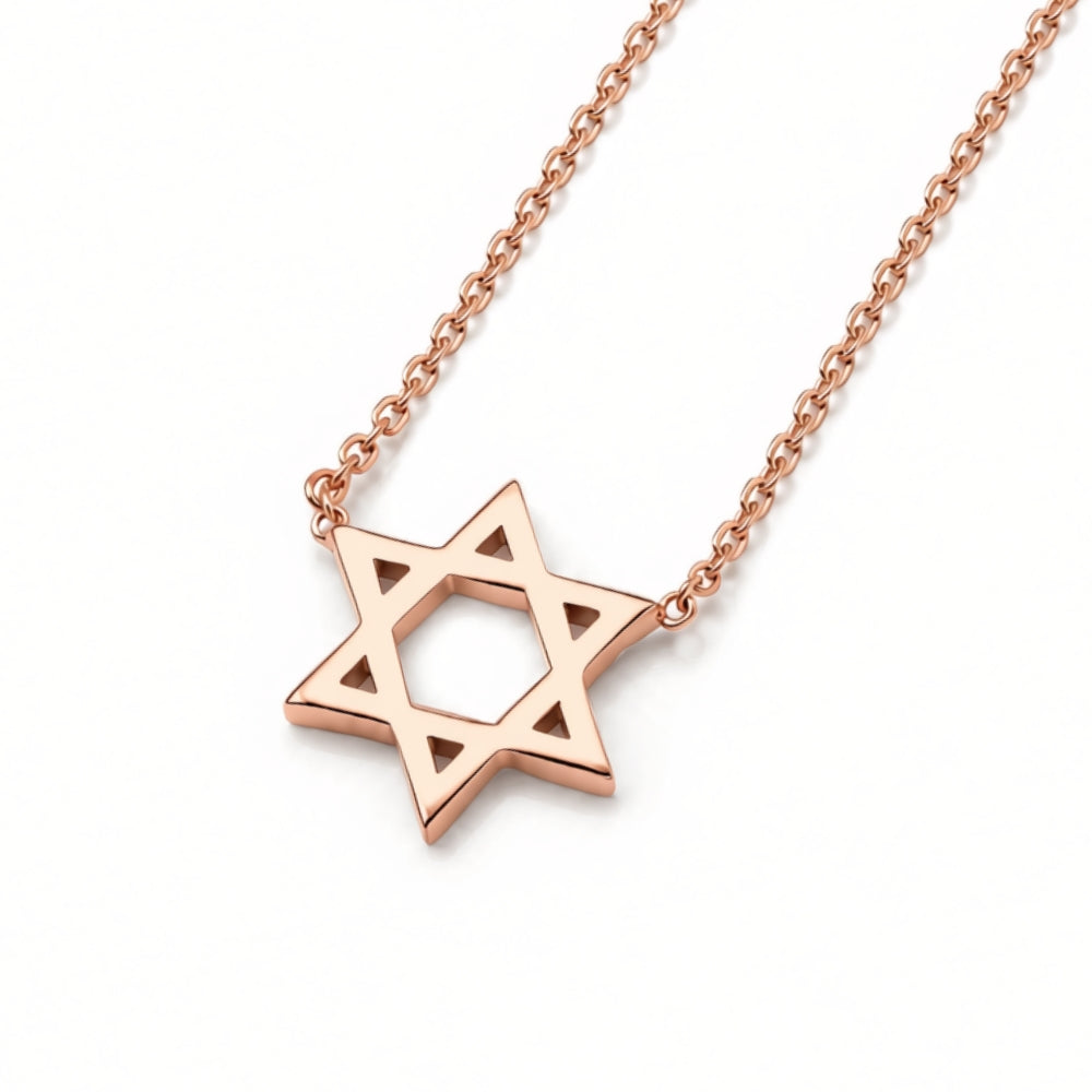 Star of David Linked Necklace in 14K Gold - Petite