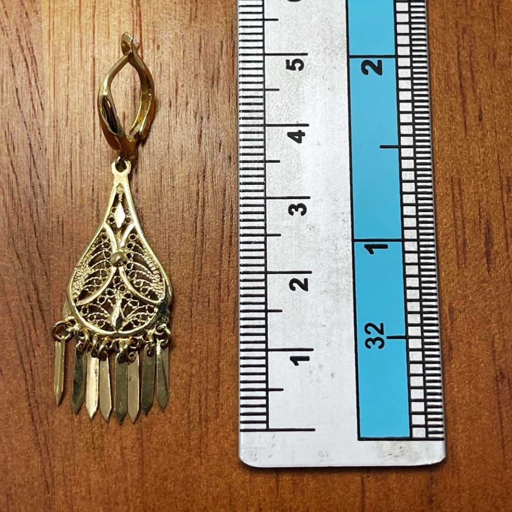 14K Gold Teardrop Fringe Filigree Earrings