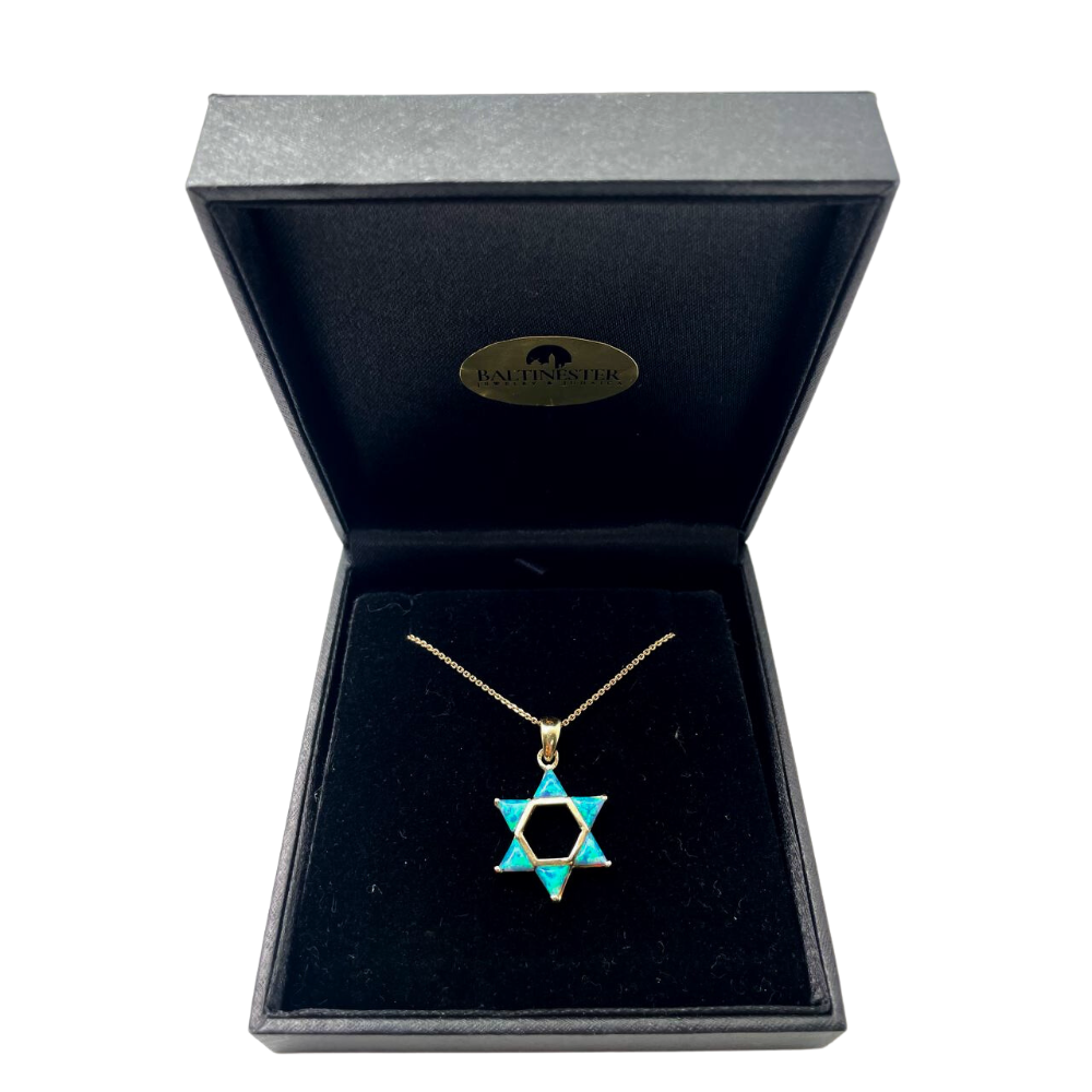 Opalite Star of David Pendant in 14k Gold