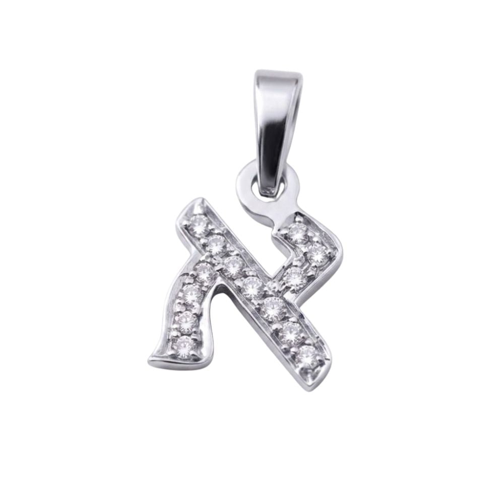 14K Gold Hebrew Letter Pendant with 0.12 CT Diamonds
