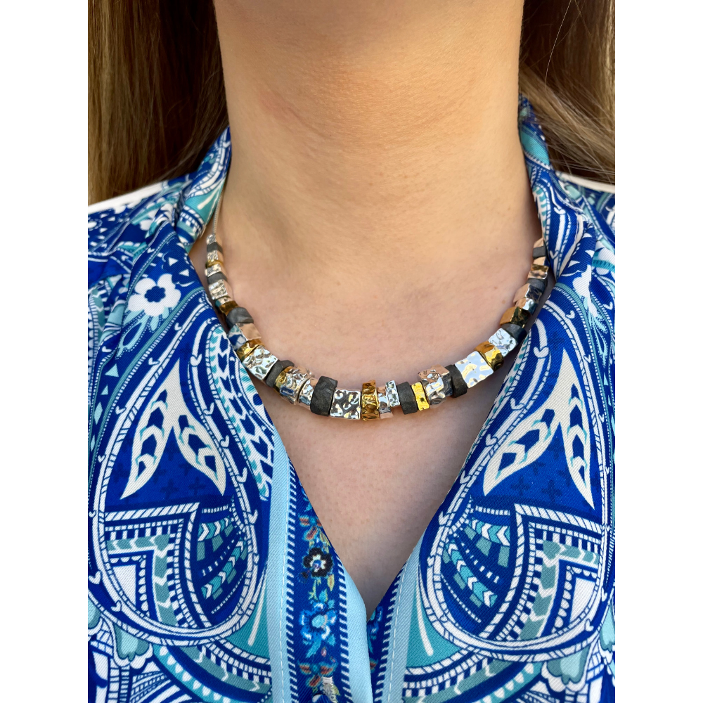 Israeli Necklace with Silver and Gold Plated Nuggets