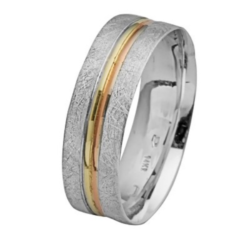 14k White Gold Brushed Stripes Wedding Ring - Baltinester Jewelry