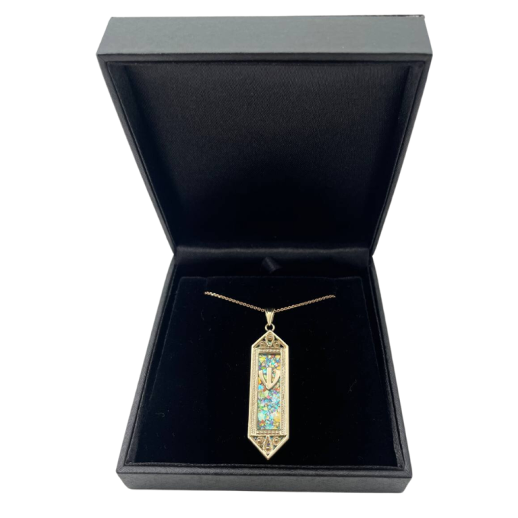 14k Gold Filigree Roman Glass Mezuzah Pendant