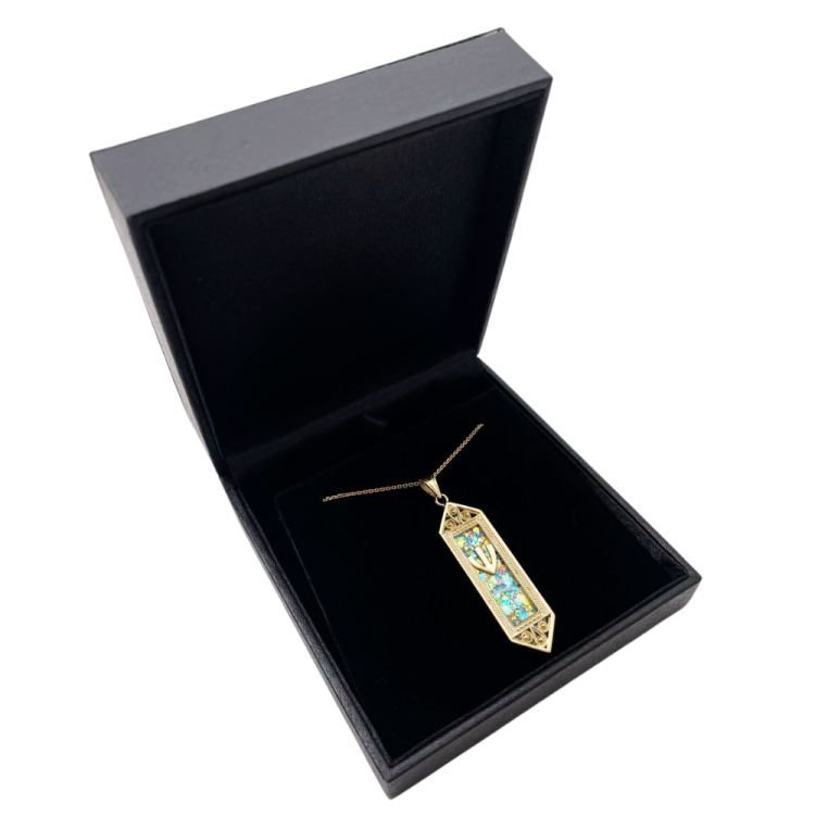 14k Gold Filigree Roman Glass Mezuzah Pendant