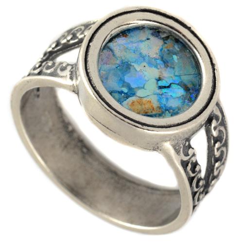 Silver Split Band Roman Glass Ring - Baltinester Jewelry