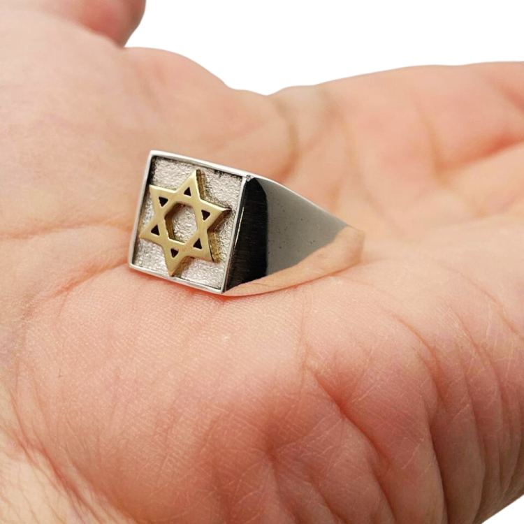 Sterling Silver and Gold Star of David Jewish Signet Ring