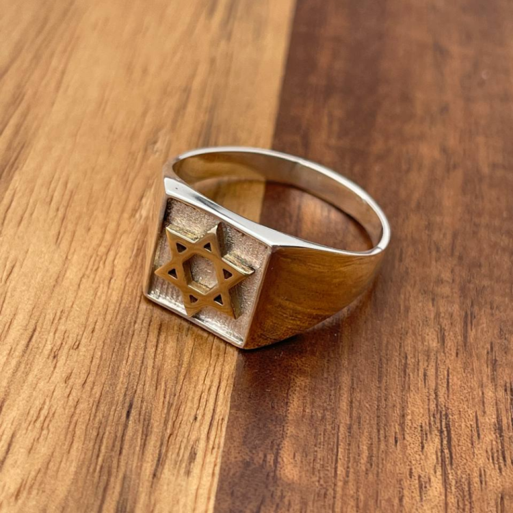 Sterling Silver and Gold Star of David Jewish Signet Ring