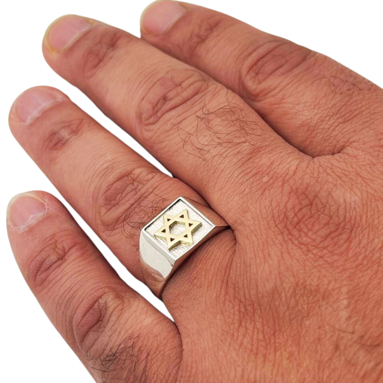 Sterling Silver and Gold Star of David Jewish Signet Ring