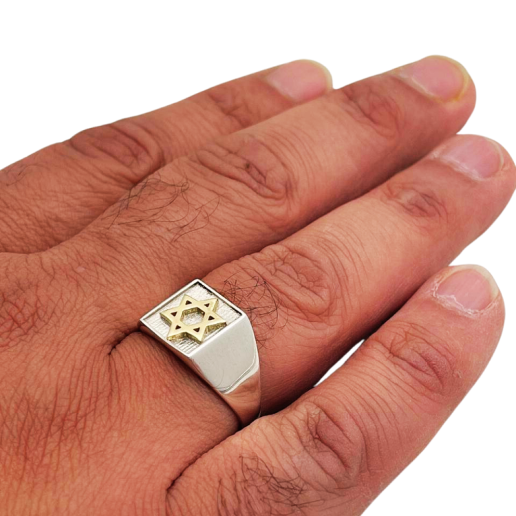 Sterling Silver and Gold Star of David Jewish Signet Ring