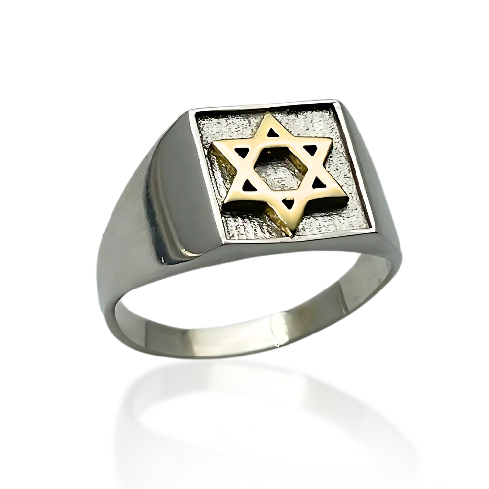 Sterling Silver and Gold Star of David Jewish Signet Ring