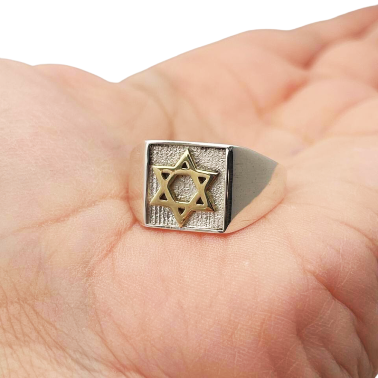 Sterling Silver and Gold Star of David Jewish Signet Ring