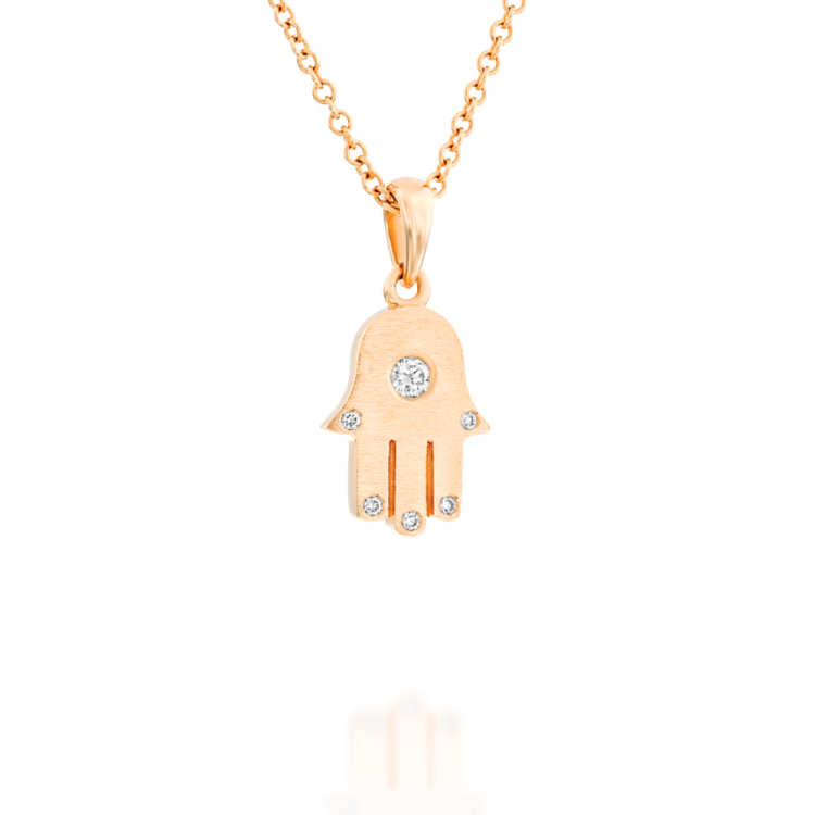 Diamond Hamsa Pendant in 18k Brushed Gold