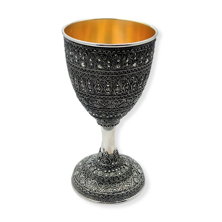 Shabbat Kiddush Cup with Elegantly Detailed Full Filigree