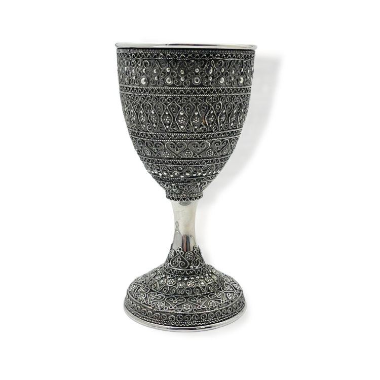 Shabbat Kiddush Cup with Elegantly Detailed Full Filigree