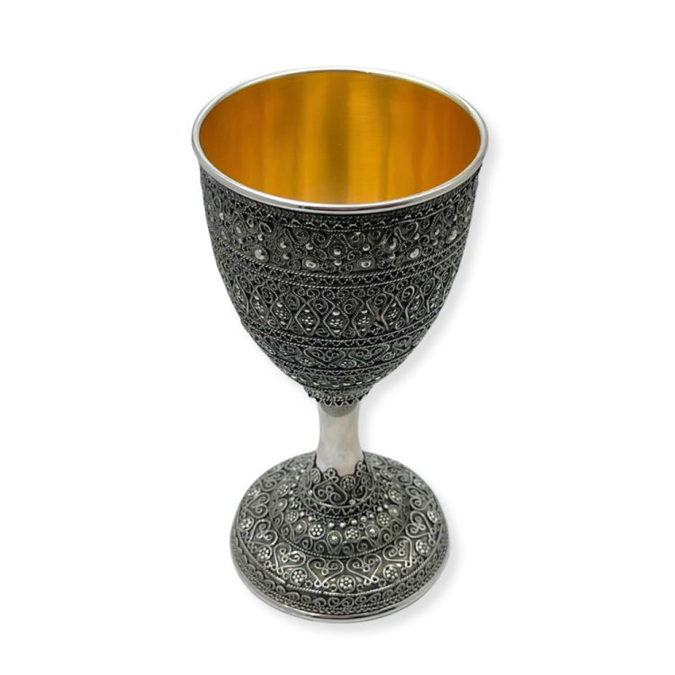 Shabbat Kiddush Cup with Elegantly Detailed Full Filigree