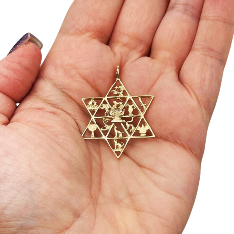 Twelve Tribes of Israel 14K Gold Jewish Star Pendant