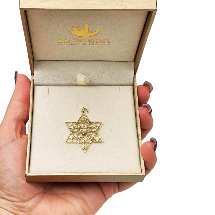 Twelve Tribes of Israel 14K Gold Jewish Star Pendant