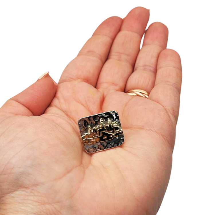 Jerusalem Cufflinks in Hammered Silver and Gold