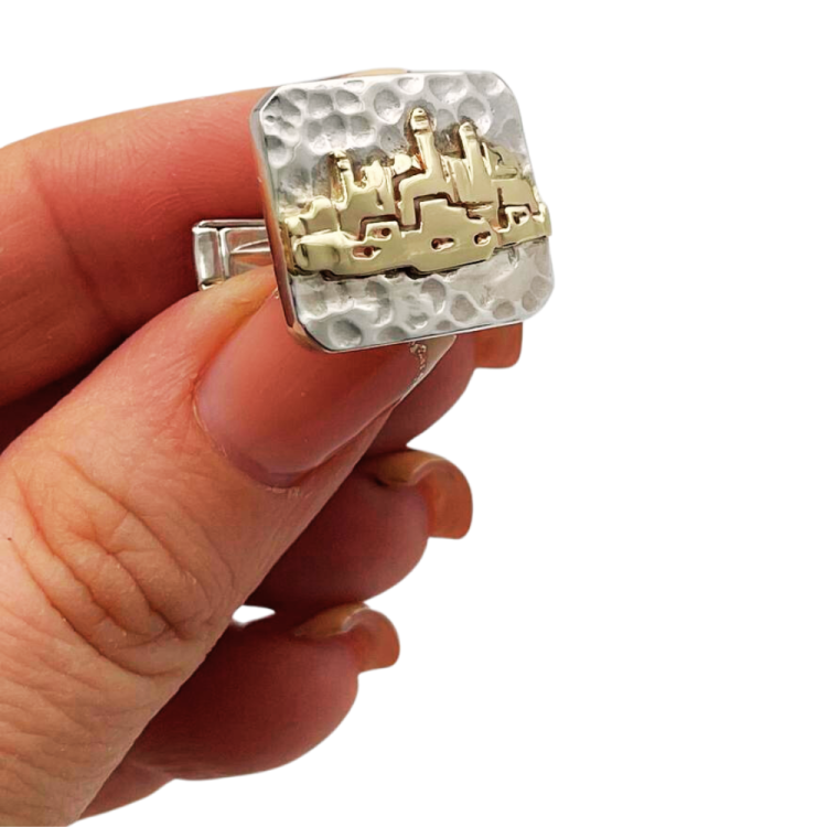 Jerusalem Cufflinks in Hammered Silver and Gold